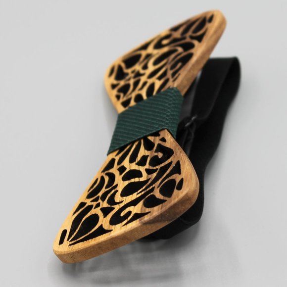 Mens bow tie neck wear adjustable green wood - Picture 4 of 7